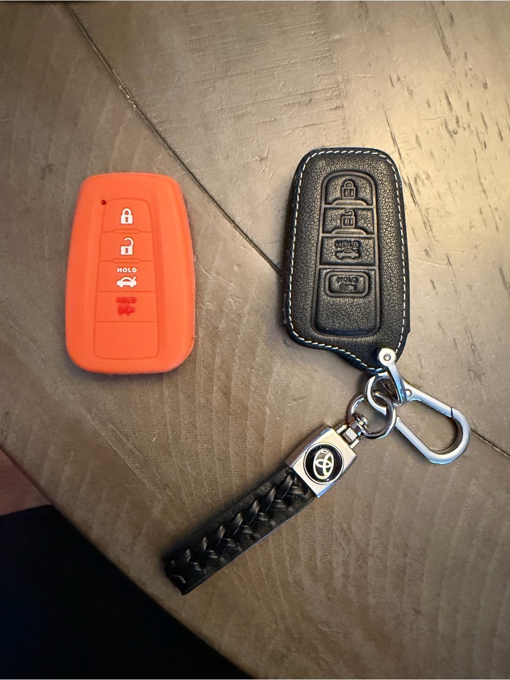 Black Leather Key Fob Cover with Orange Silicone Remote Case